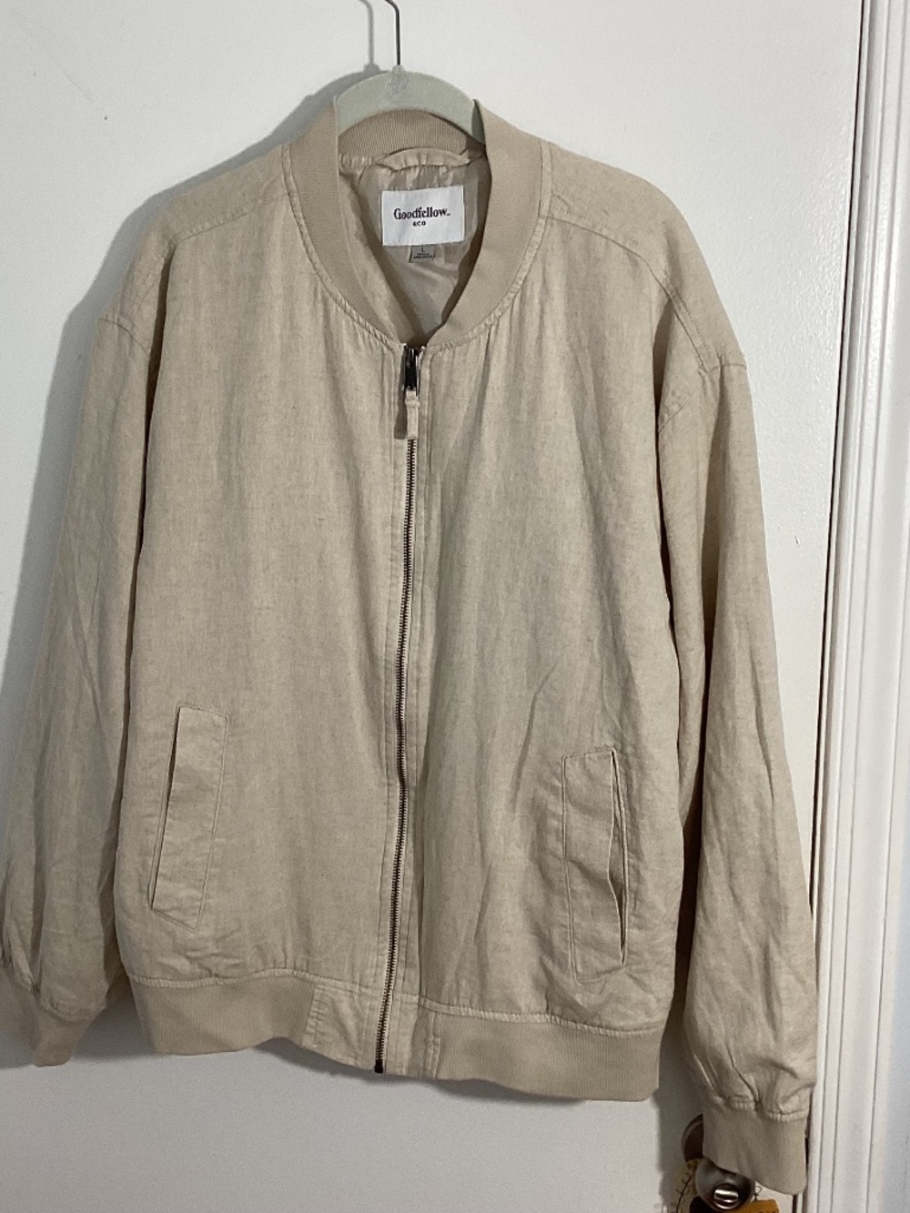 NWOT GOODFELLOW & CO MEN'S BEIGE LINEN BLEND LIGHTWEIGHT BOMBER JACKET